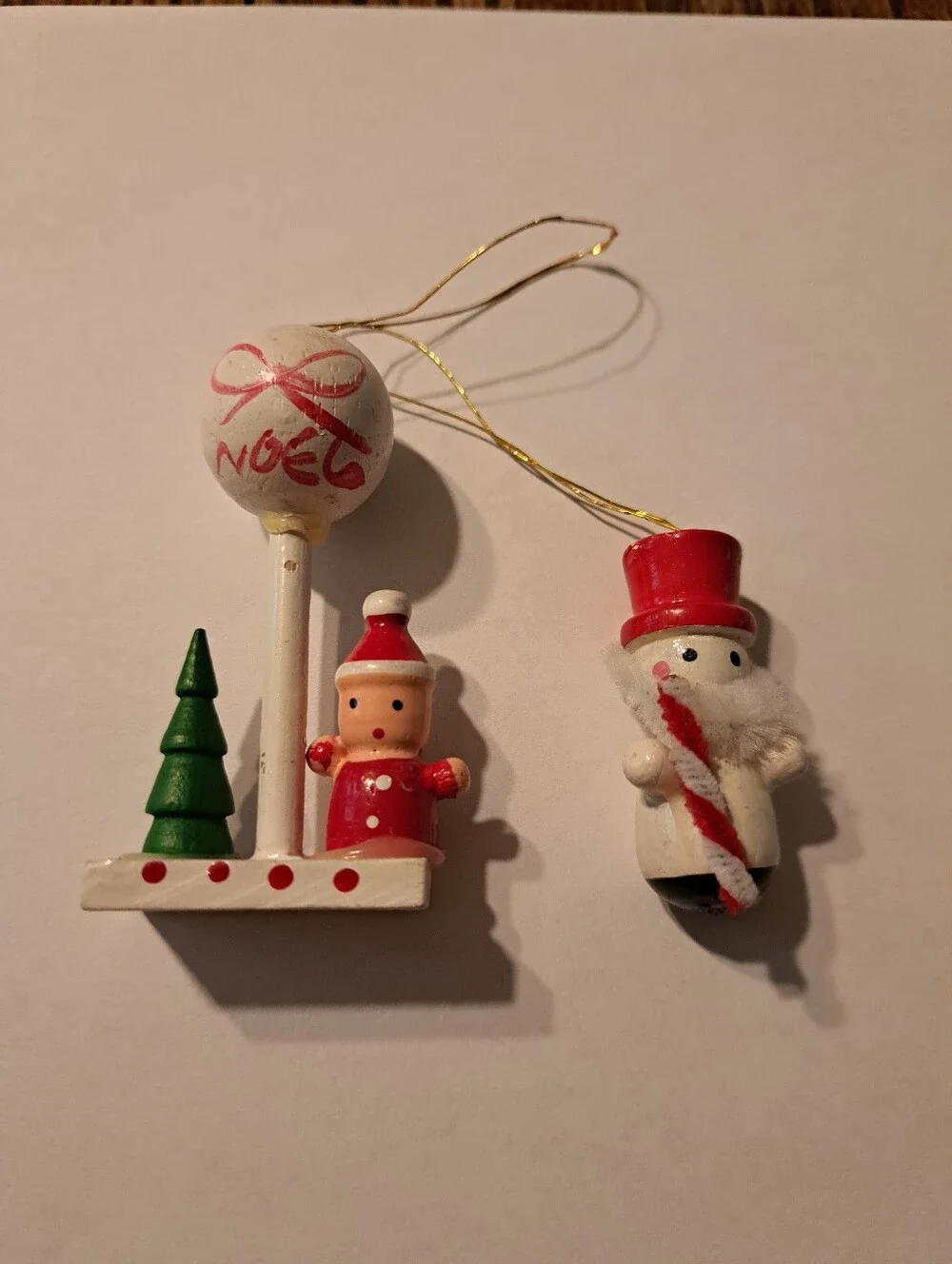 Vintage Wood Christmas Ornaments Lot 6 Hand Painted Wooden Farmhouse Rustic